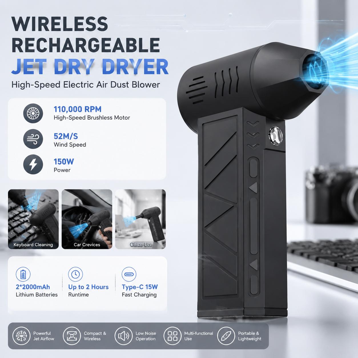 Home Office Tech Gadgets - Soffiatore d'aria elettrico da 110.000 giri/min,